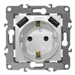 12-4109-14 ЭРА Розетка 2P+E 16A-250В, штор. с 2xUSB 5В-3А, Эра12, медь