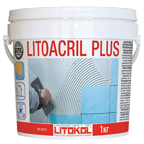 Клей для плитки Litokol LitoacrilPlus, белый, ведро 1 кг