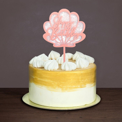 Топпер "Happy Birthday, Ракушка" розовый 9*11 см