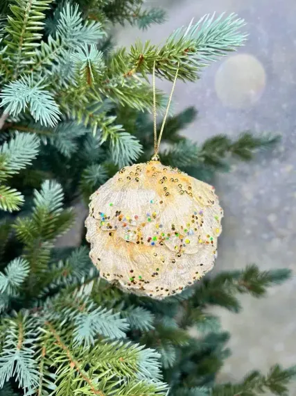 Винтажный шар Сокровища Посейдона - Ракушка, 10 см., бежевый, 1 шт., Christmas DeLuxe (86563)