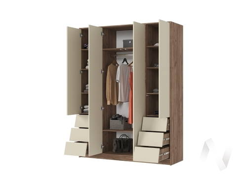 Шкаф 4-х створчатый ШК 03 МС Рейн (дуб крафт табачный/кашемир)