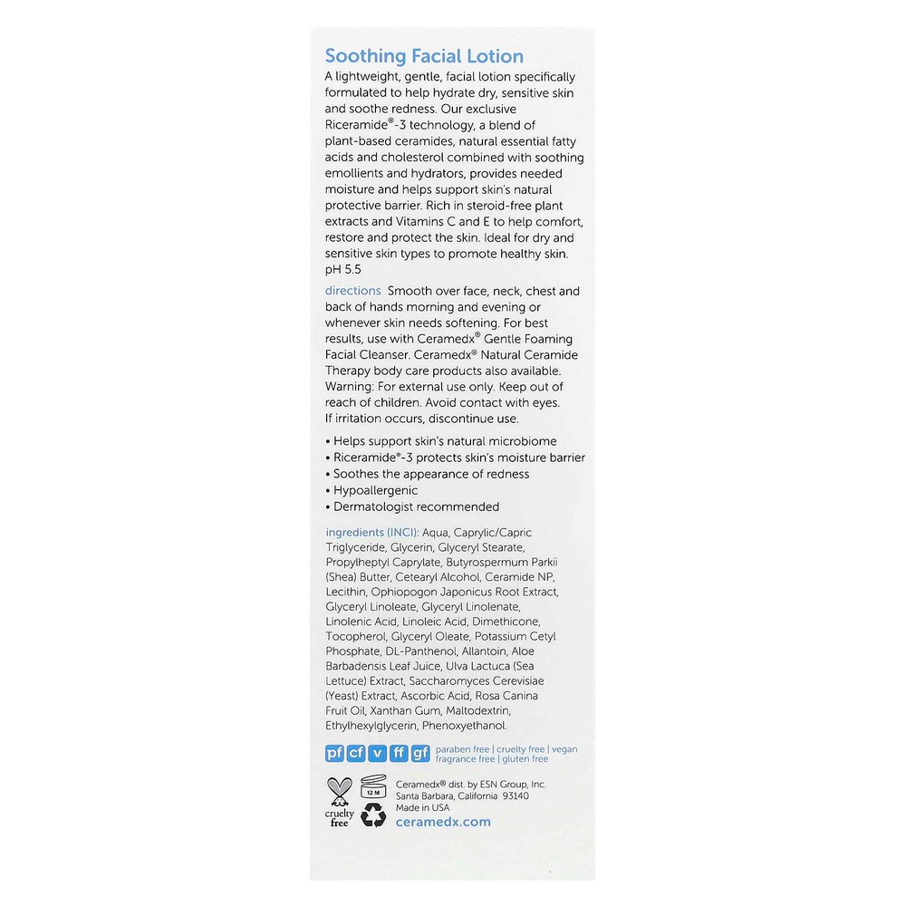 Ceramedx, успокаивающий лосьон для лица, без отдушек, 118 мл (4 жидк. унций)