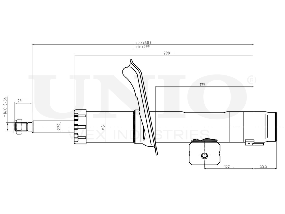 Амортизатор газовый передней подвески левый UNIO SAB-10284