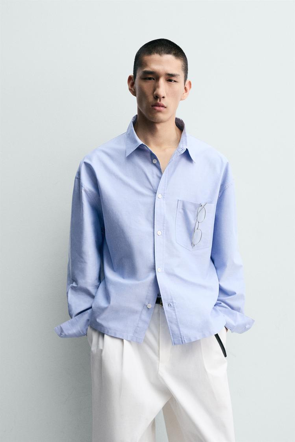 ZARA РУБАШКА BOXY FIT ОКСФОРД, НЕБЕСНО-ГОЛУБОЙ