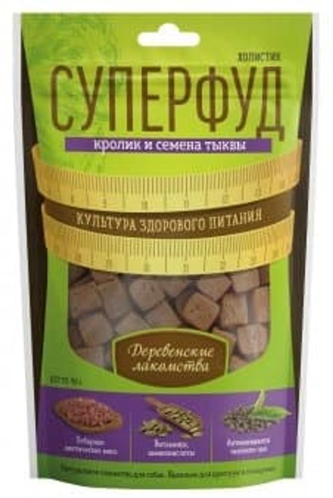 Деревенские лакомства СУПЕРФУД Кролик и семена тыквы 90г Деревенские лакомства СУПЕРФУД Кролик и семена тыквы 90г