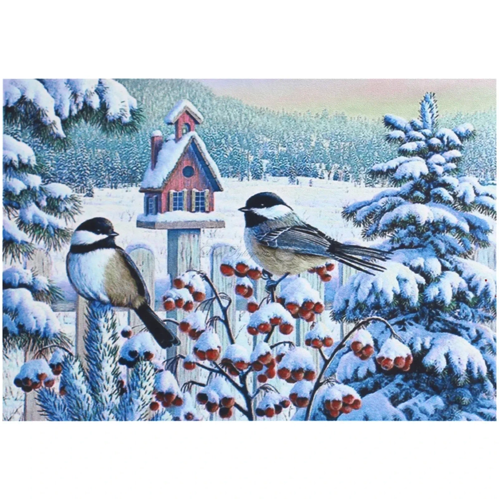 Алмазная мозаика на подрамнике с полным заполнением «МИР ЯРКИХ КРАСОК», морозные синицы, 20*30 см