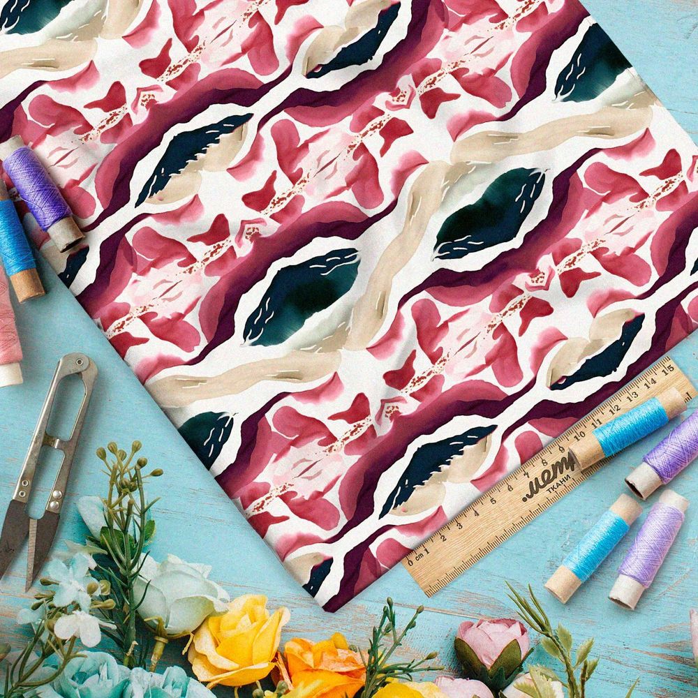 Ткань премиум шелк искусственный Армани абстрактные орнаменты