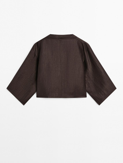 Massimo Dutti Кимоно из смесового льна внахлест, баклажанный