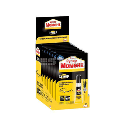 Клей "Супер момент" 3г на блистер-карте в шоу-боксе (10шт.)