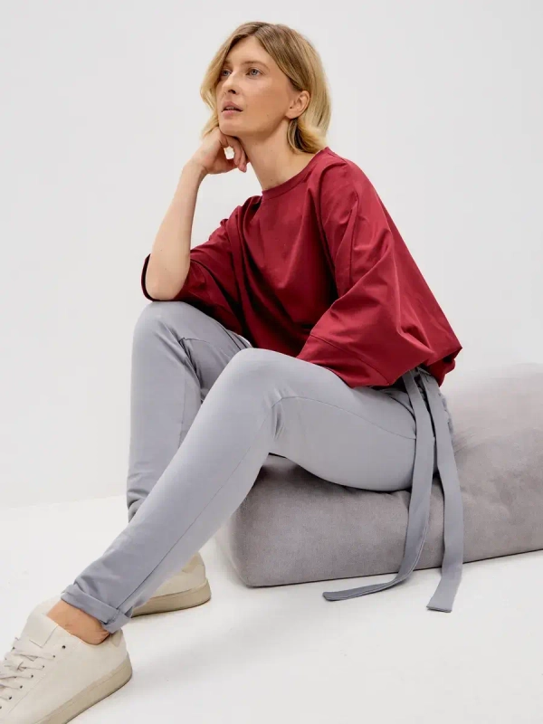 Штаны оверсайз на завязках с запахом большие размеры серый