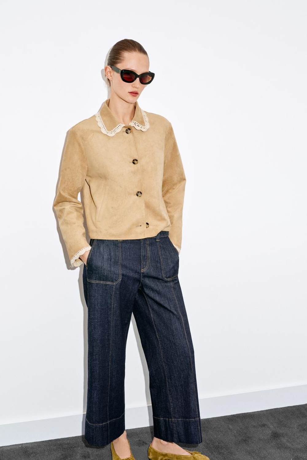 ZARA КУРТКА ИЗ ИСКУССТВЕННОЙ ЗАМШИ, БЕЖЕВЫЙ