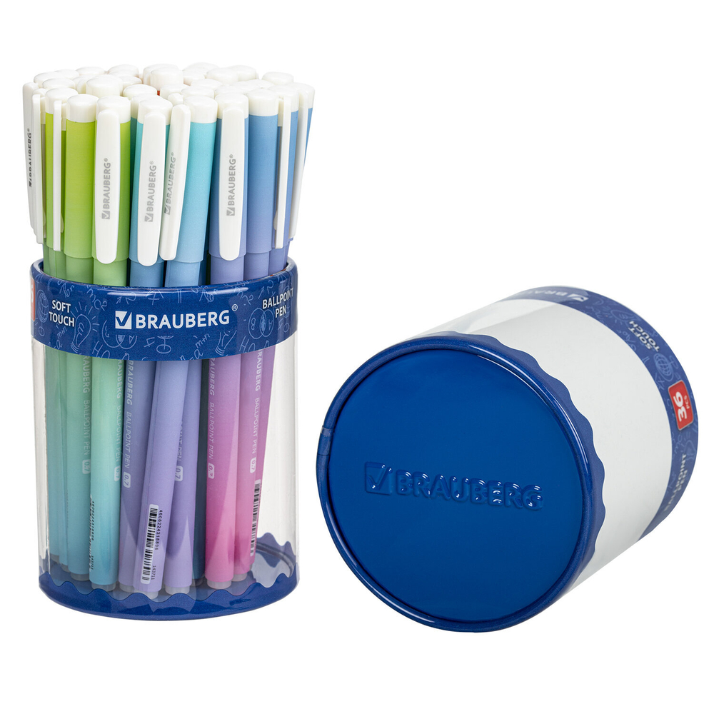 Ручка шариковая BRAUBERG SOFT TOUCH GRIP "GRADE PASTEL", СИНЯЯ, мягкое покрытие, ассорти, узел 0,7 мм, 143711