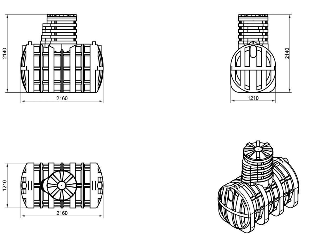 Емкость подземная пищевая Мультпласт ДПВ2500 2500 л. горизонтальная (2220x1220x2155см;93кг;зеленый) - арт.555434.60