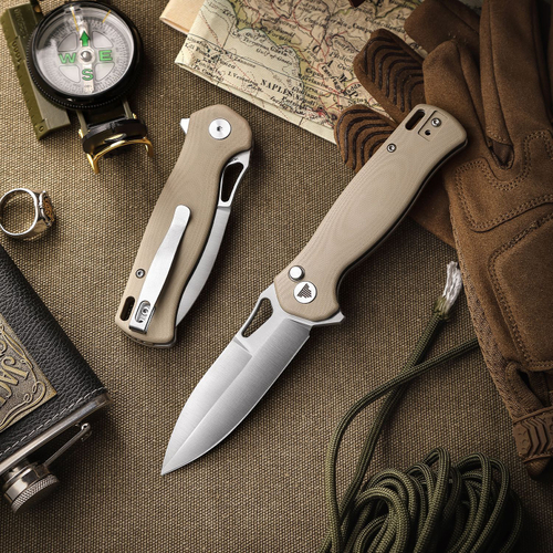 Складной туристический нож TRIVISA Crateris-03D клинок 14C28N рукоять G10 (бежевый)