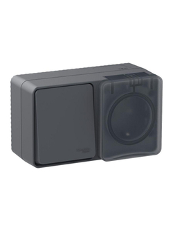 Блок ОП AtlasDesign PROFI IP54 (розетка 1-м 16А заземл. защ. шторки + 1-кл. выключатель 10А) антрацит SE ATN544070