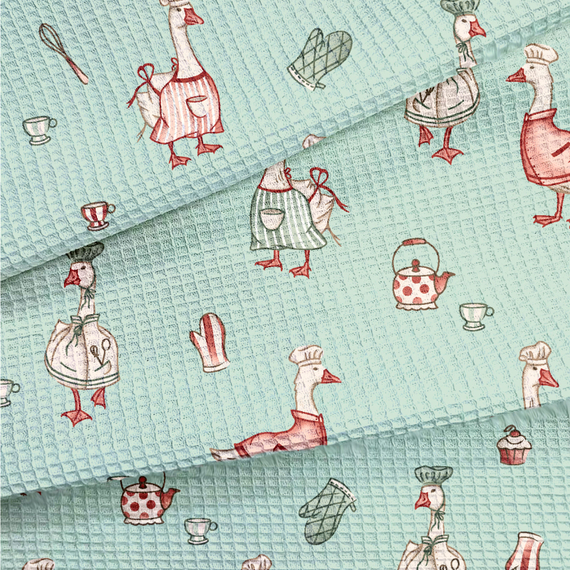 Вафельное полотно "Гуси" | ш.50 см | 170 г/м² | хлопок-100%