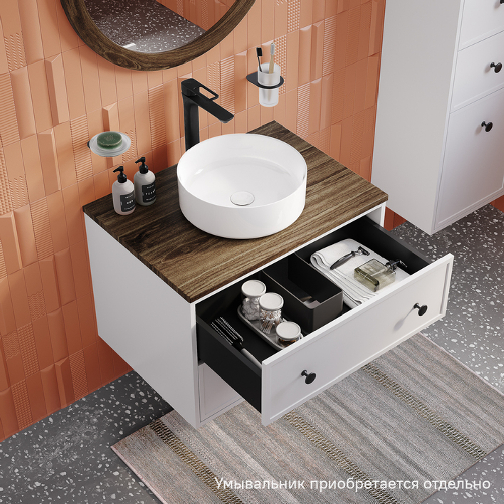 Тумба подвесная IDDIS Torr, со столешницей МДФ, макадамия орех, 70 см, белый матовый, TOR70WMi95K