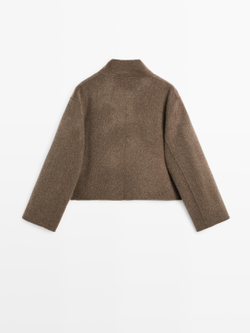 Massimo Dutti Короткая двубортная куртка из смесовой шерсти, темный хаки