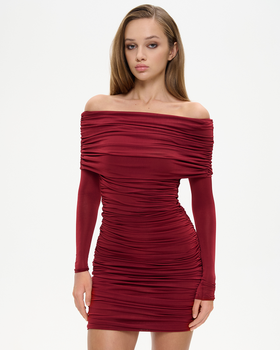 Платье мини из трикотажа с драпировкой