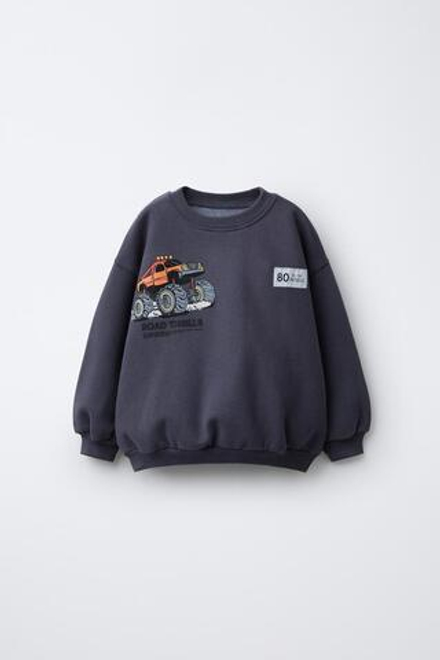 ZARA ТОЛСТОВКА С ПРИНТОМ «ГРУЗОВИК», АНТРАЦИТОВО-СЕРЫЙ