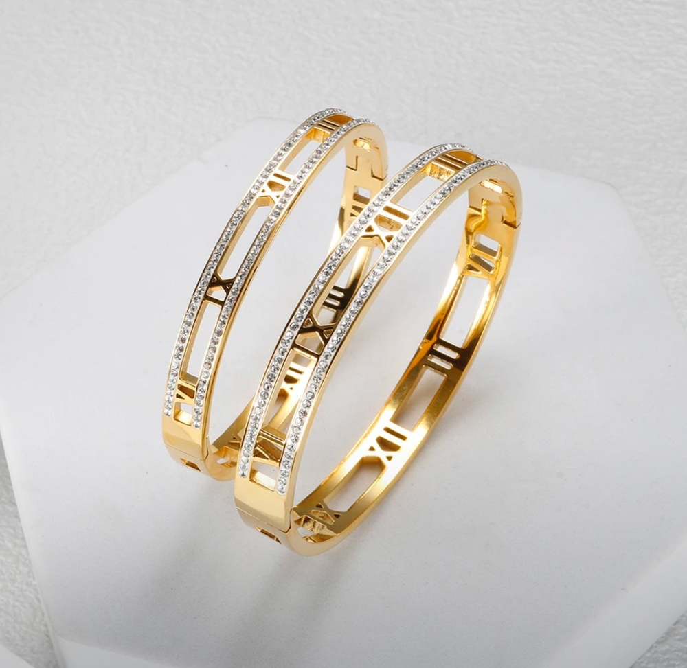 Браслет римские цифры с фианитами gold