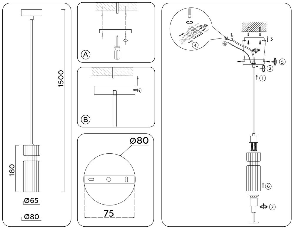 Светильник подвесной LH56111 BK/BS/CL черный/латунь/прозрачный E14 max 40W D65*1500
