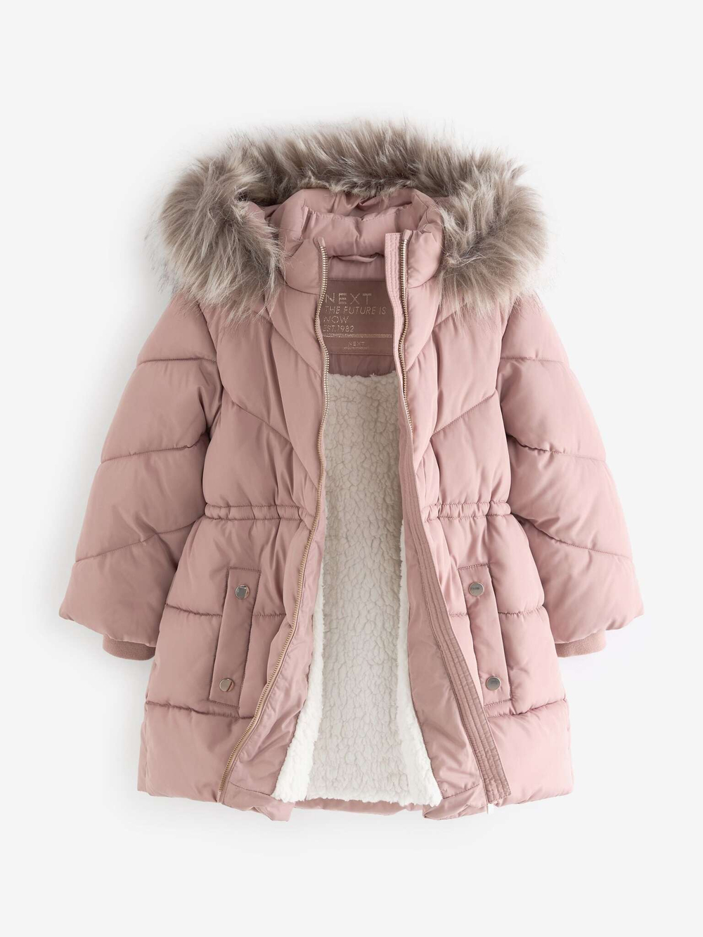 Пальто стеганое утепленное с капюшоном для девочки Next Q81-857, Розовый