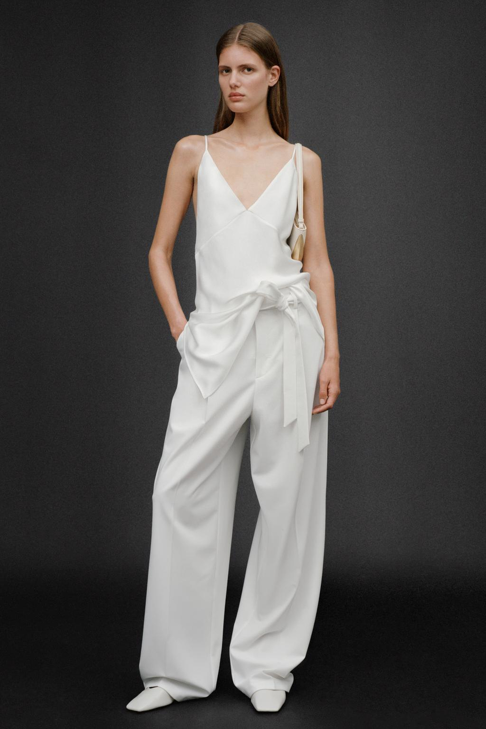 ZARA ТРИКОТАЖНЫЕ БРЮКИ С ПОЯСОМ — 50TH ANNIVERSARY, БЕЛЫЙ