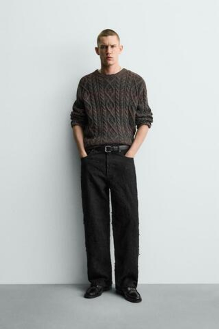 ZARA БРЮКИ JACQUARD С ТЕКСТУРОЙ, ЧЕРНЫЙ