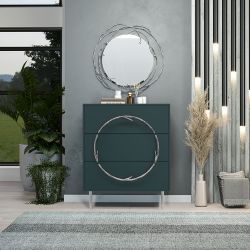 Комод Арт Колор matte Стайл Сильвер с 3 ящиками Зеленый бирюзовый матовый