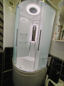 Душевая кабина AvaCan (АваКан) EM5011LEDnew с высоким поддоном, с ГМ, с электрикой и LED освещением, 110х110х220