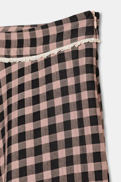 ZARA ЮБКА МИДИ В КЛЕТКУ ВИШИ С КРУЖЕВОМ, РАЗНОЦВЕТНЫЙ