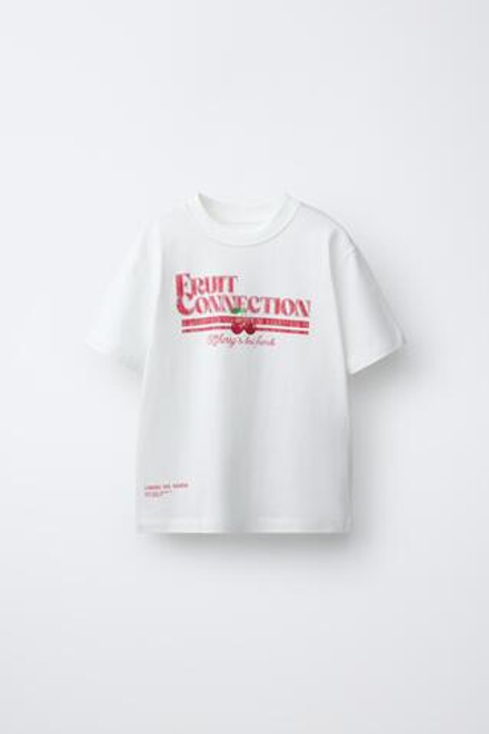 ZARA ФУТБОЛКА С ПРИНТОМ ФРУКТЫ, БЕЛЫЙ