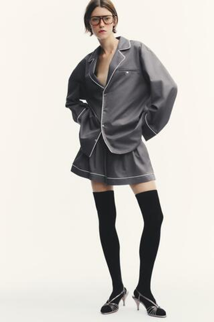 ZARA РУБАШКА ИЗ ПОПЛИНА С ОКАНТОВКОЙ, НЕФТЯНОЙ
