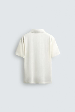 ZARA ТРИКОТАЖНОЕ ПОЛО ИЗ КОНОПЛИ И ВИСКОЗЫ, ЭКРЮ