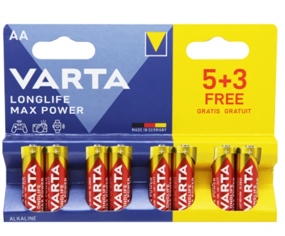 Элемент питания Varta LONGLIFE MAX POWER (MAX TECH) LR6 AA BL8