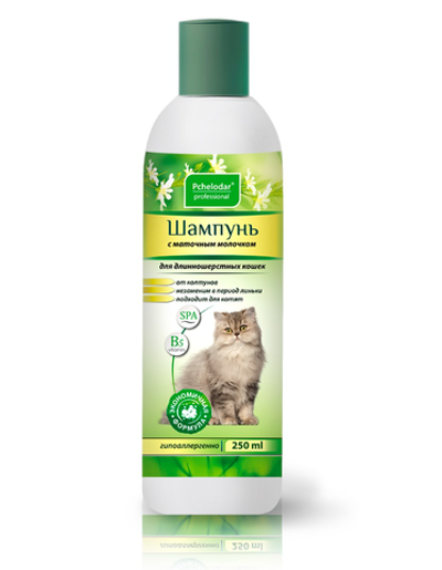 Шампунь для длинношерстных кошек "С маточным молочком", ПЧЕЛОДАР, 250мл