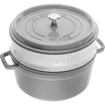 STAUB Чугунная кастрюля Cocotte 24 см 3,8 л со вставкой-пароваркой графит