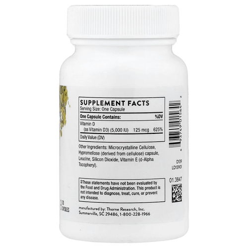 Thorne, D-5,000, 120 капсул (125 мкг в 1 капсуле)
