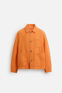 ZARA КУРТКА-РУБАШКА ИЗО ЛЬНА И ХЛОПКА, ОРАНЖЕВЫЙ