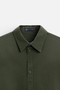 ZARА РУБАШКА RELAXED FIT С ЭФФЕКТОМ ПОТЕРТОСТИ, ЗЕЛЕНЫЙ