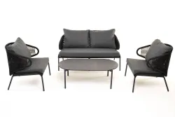 "Милан" лаунж-зона 4-местная плетеная из роупа (веревки), каркас алюминиевый темно-серый, роуп темно-серый