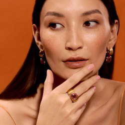 Кольцо с Гранатом и Рубинами, Эмаль, R0176-70/4