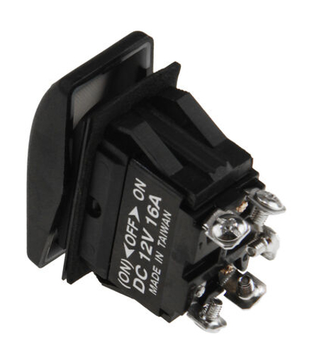Переключатель трехпозиционный (ON)-OFF-ON 12В/16А 5Р с подсветкой без фиксации 1 положения