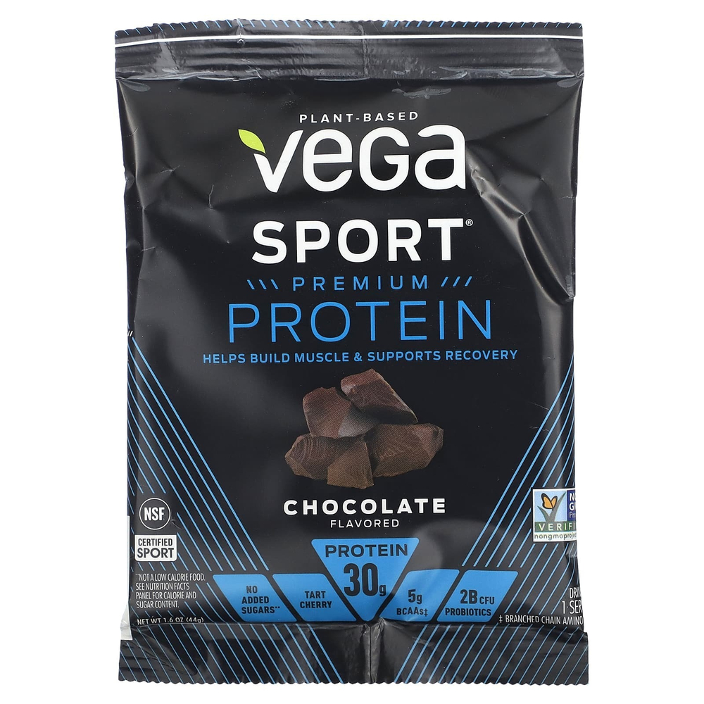 Vega, Sport, растительный протеин премиального качества, со вкусом шоколада, 12 пакетиков по 44 г (1,6 унции)