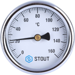 Термометр биметаллический с погружной гильзой Stout, корпус 63 мм, гильза 75 мм, 0-160С