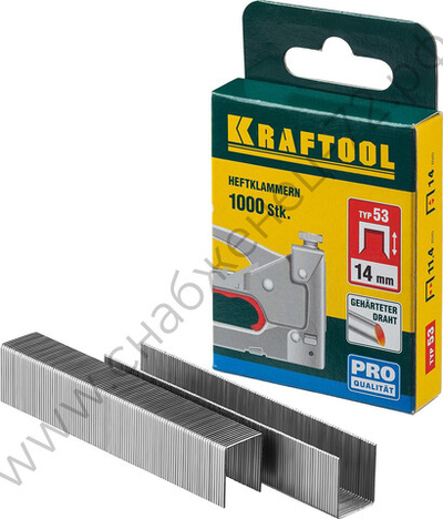 KRAFTOOL тип 53 (A/10/JT21) 14 мм, 1000 шт, калибр 23GA, скобы для степлера (31670-14)