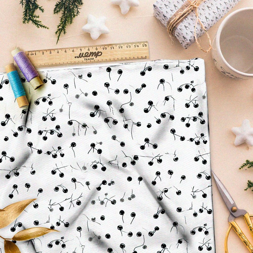 Ткань премиум габардин фантазия на тему горошин