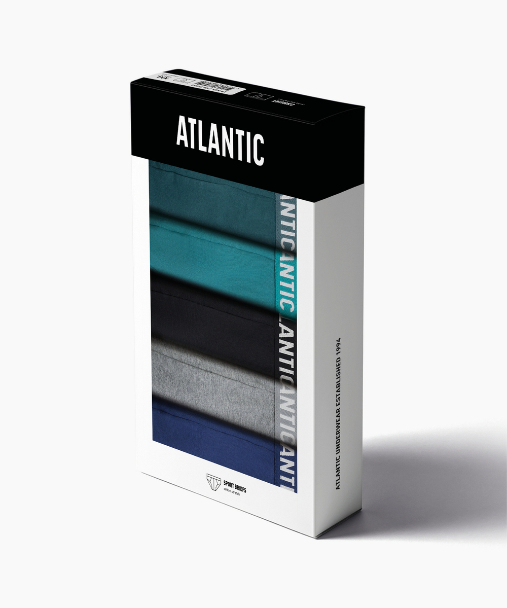 Мужские трусы слипы спорт Atlantic, набор 5 шт., хлопок, морская волна + бирюзово-зелёные + чёрные + серые меланж + тёмно-голубые, 5SMP-004