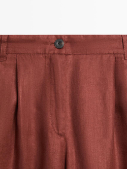 Massimo Dutti Широкие брюки на резинке из 100% льна, оранжевый